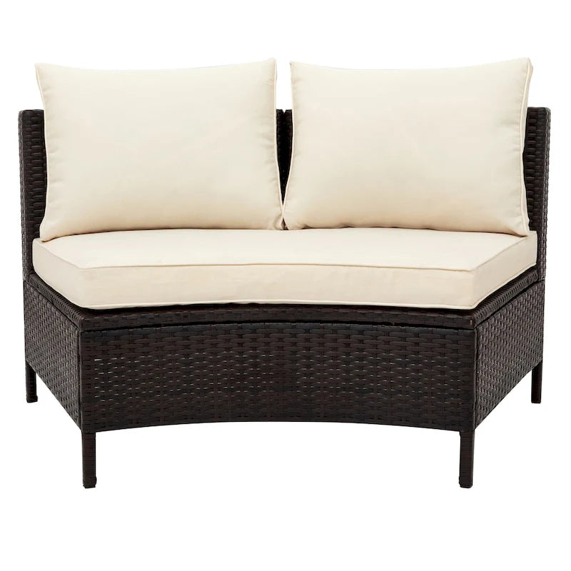 Ensemble de mobilier de jardin 5 pièces, canapé d'angle en rotin PE résistant aux intempéries avec table en verre trempé