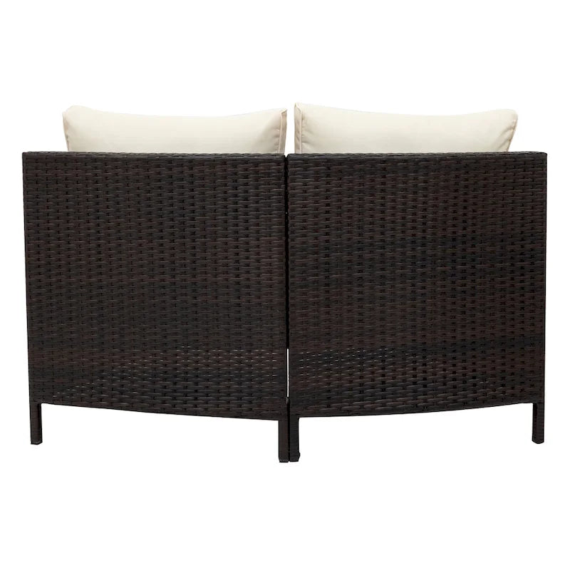 Ensemble de mobilier de jardin 5 pièces, canapé d'angle en rotin PE résistant aux intempéries avec table en verre trempé