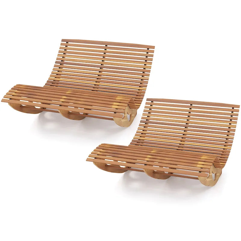 Gymax Lot de 2 chaises longues doubles d'extérieur pour 2 personnes avec dossier haut à lattes