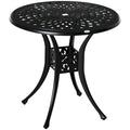 Table de jardin ronde de 76 cm avec trou pour parasol, style bistro d'extérieur en fonte d'aluminium antique, noire.