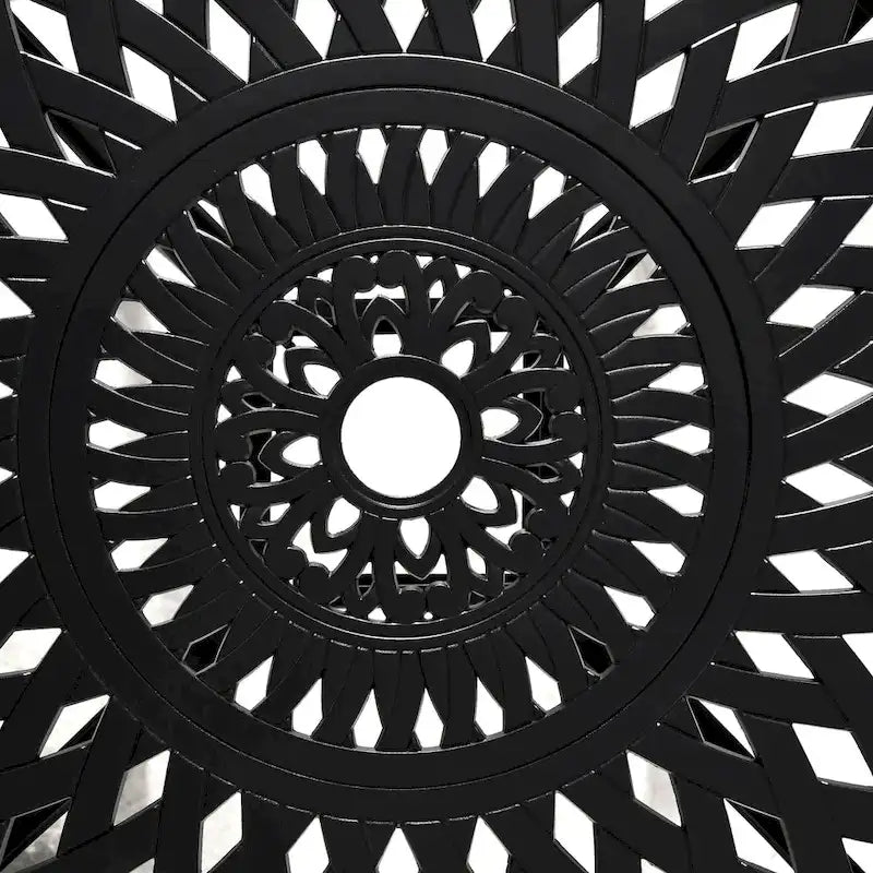 Table de jardin ronde de 76 cm avec trou pour parasol, style bistro d'extérieur en fonte d'aluminium antique, noire.