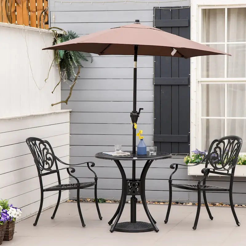 Table de jardin ronde de 76 cm avec trou pour parasol, style bistro d'extérieur en fonte d'aluminium antique, noire.