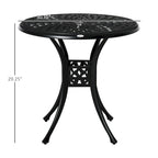 Table de jardin ronde de 76 cm avec trou pour parasol, style bistro d'extérieur en fonte d'aluminium antique, noire.