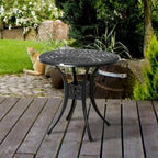 Table de jardin ronde de 76 cm avec trou pour parasol, style bistro d'extérieur en fonte d'aluminium antique, noire.
