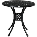 Table de jardin ronde de 76 cm avec trou pour parasol, style bistro d'extérieur en fonte d'aluminium antique, noire.