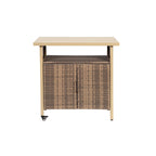 Outdoor Wicker Bar Cart, Patio Wine Serving Cart w/Wheels,Rolling Rattan Beverage Bar Counter Table w/Glass