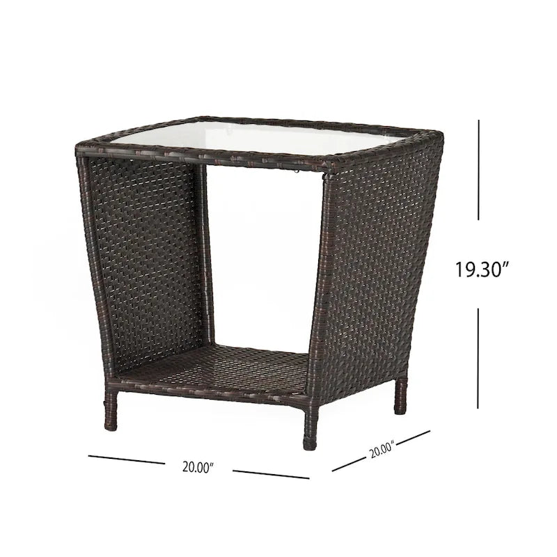 Table d'appoint en rotin de 50 cm avec plateau en verre et rangement extérieur en osier tressé