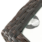 Table d'appoint en rotin de 50 cm avec plateau en verre et rangement extérieur en osier tressé