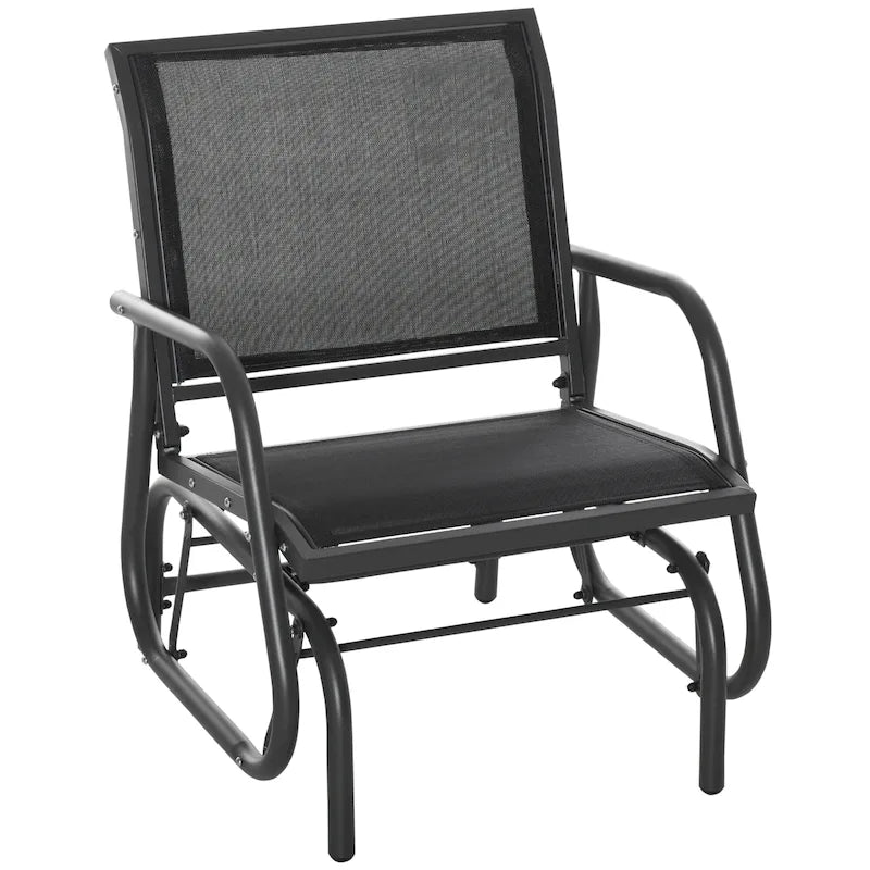 Fauteuil à bascule Outsunny pour véranda, avec structure en acier, accoudoirs incurvés et tissu en maille respirante, idéal pour le jardin, la piscine ou le balcon.