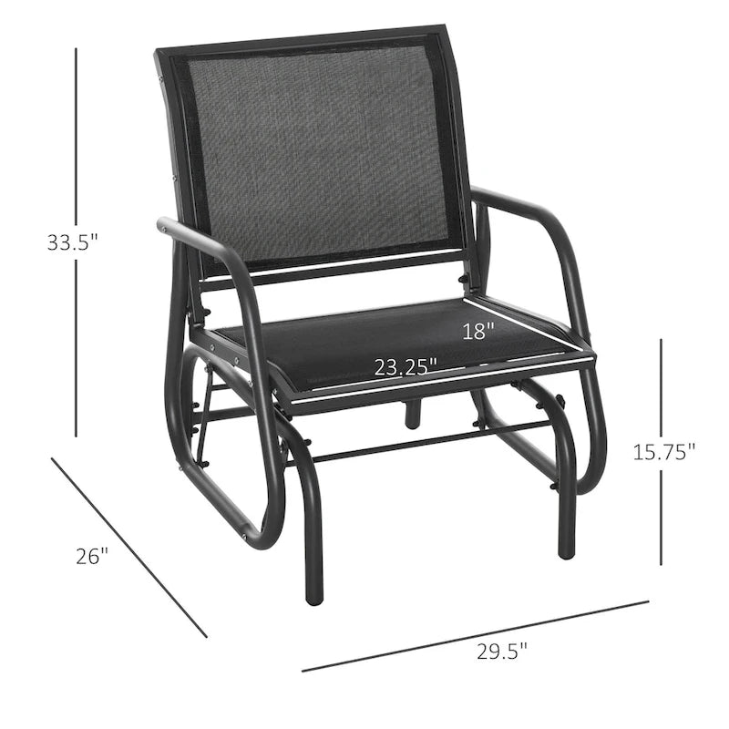 Fauteuil à bascule Outsunny pour véranda, avec structure en acier, accoudoirs incurvés et tissu en maille respirante, idéal pour le jardin, la piscine ou le balcon.
