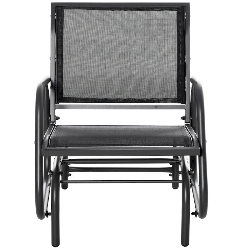 Fauteuil à bascule Outsunny pour véranda, avec structure en acier, accoudoirs incurvés et tissu en maille respirante, idéal pour le jardin, la piscine ou le balcon.