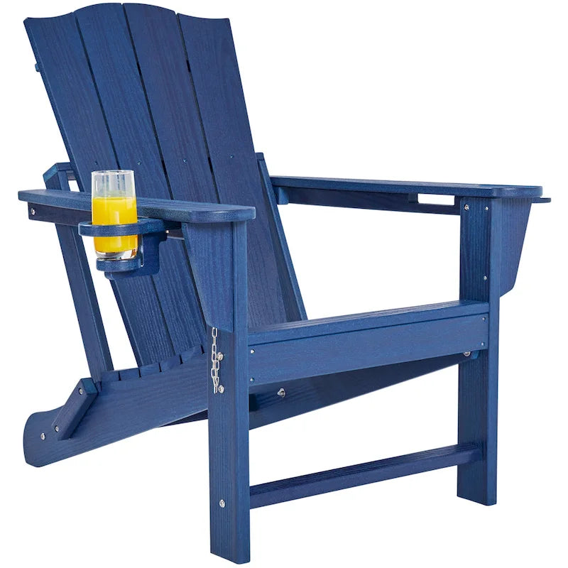 Chaise Adirondack pliante Yaheetech en PEHD avec porte-gobelet, idéale pour une terrasse ou un foyer extérieur.