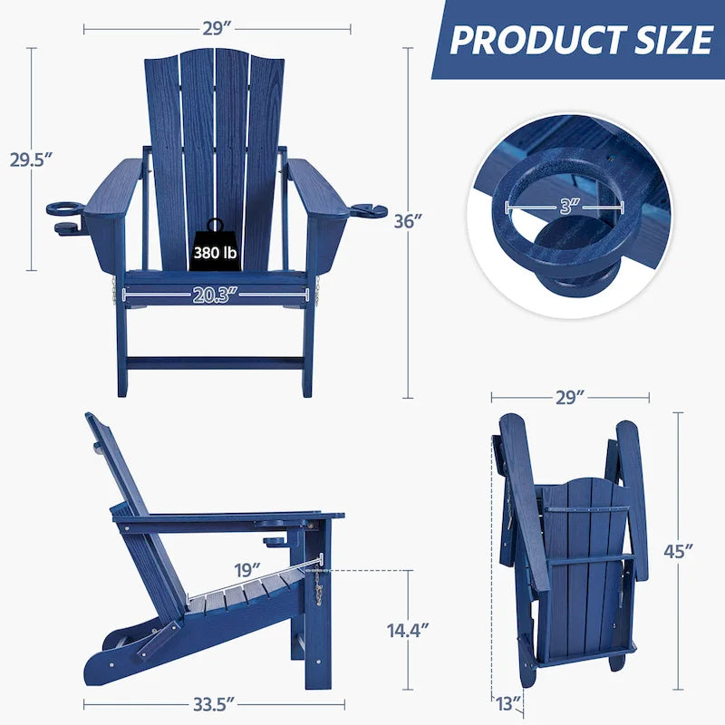 Chaise Adirondack pliante Yaheetech en PEHD avec porte-gobelet, idéale pour une terrasse ou un foyer extérieur.