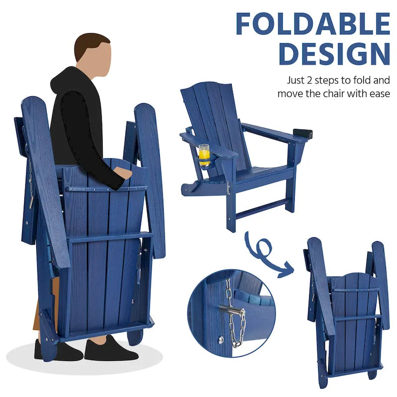 Chaise Adirondack pliante Yaheetech en PEHD avec porte-gobelet, idéale pour une terrasse ou un foyer extérieur.