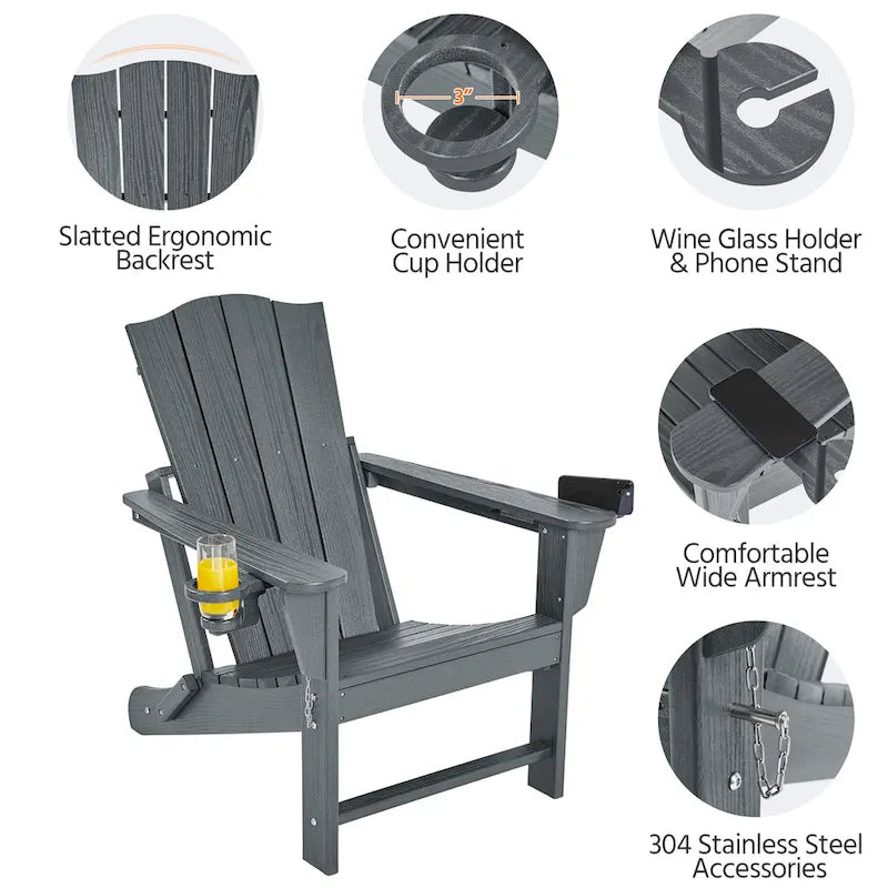 Chaise Adirondack pliante Yaheetech en PEHD avec porte-gobelet, idéale pour une terrasse ou un foyer extérieur.