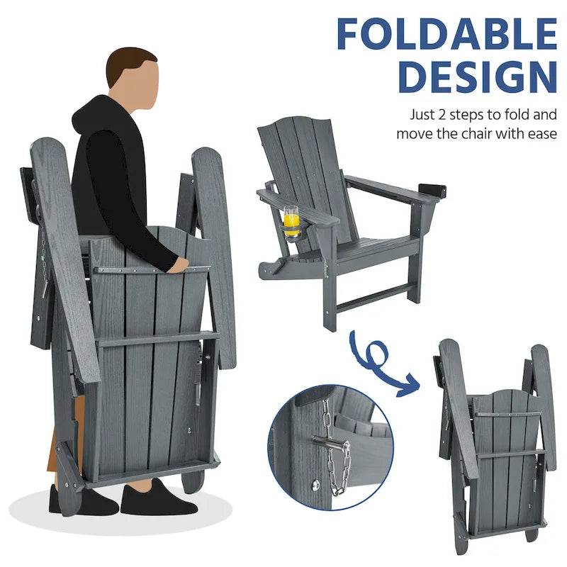 Chaise Adirondack pliante Yaheetech en PEHD avec porte-gobelet, idéale pour une terrasse ou un foyer extérieur.