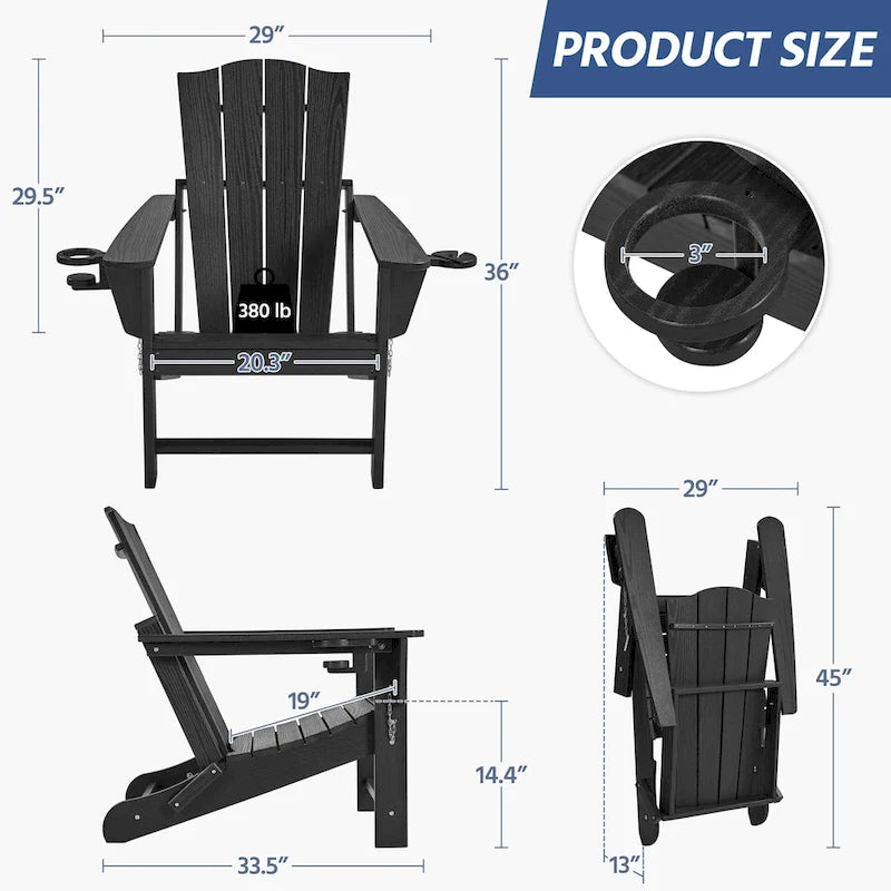 Chaise Adirondack pliante Yaheetech en PEHD avec porte-gobelet, idéale pour une terrasse ou un foyer extérieur.
