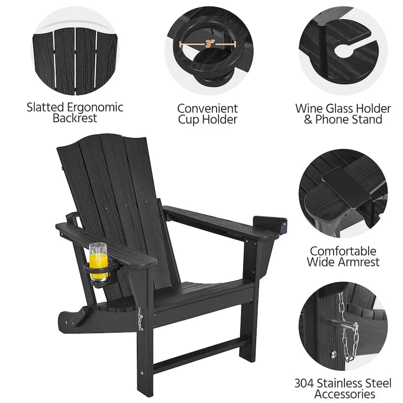 Chaise Adirondack pliante Yaheetech en PEHD avec porte-gobelet, idéale pour une terrasse ou un foyer extérieur.