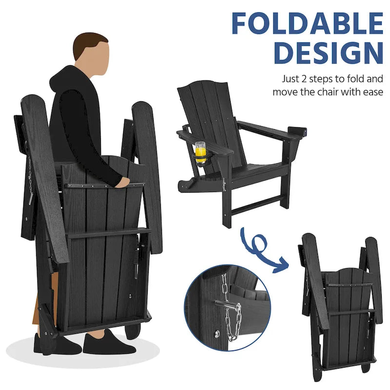 Chaise Adirondack pliante Yaheetech en PEHD avec porte-gobelet, idéale pour une terrasse ou un foyer extérieur.
