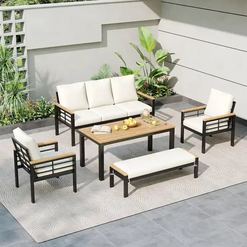 Ensembles de conversation d'extérieur 5 pièces avec coussins