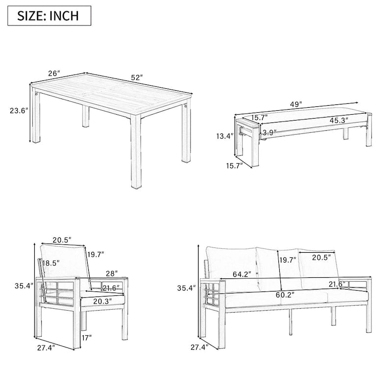 Ensembles de conversation d'extérieur 5 pièces avec coussins