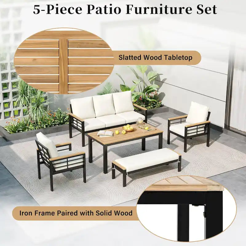 Ensembles de conversation d'extérieur 5 pièces avec coussins