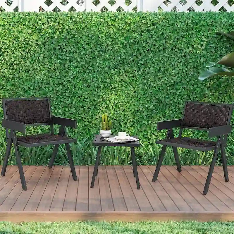 Ensemble de 3 chaises de patio en osier Costway, mobilier en rotin avec système de fixation rapide - Voir les détails