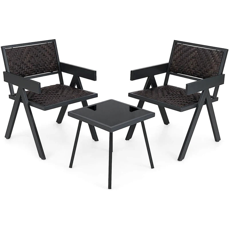 Ensemble de 3 chaises de patio en osier Costway, mobilier en rotin avec système de fixation rapide - Voir les détails