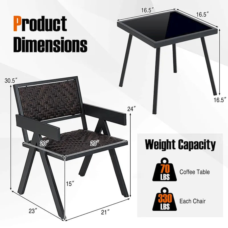 Ensemble de 3 chaises de patio en osier Costway, mobilier en rotin avec système de fixation rapide - Voir les détails