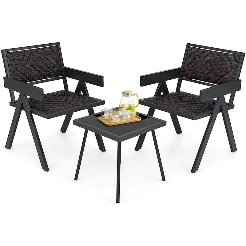 Ensemble de 3 chaises de patio en osier Costway, mobilier en rotin avec système de fixation rapide - Voir les détails