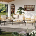 Ensemble de mobilier de patio en rotin tressé 4 pièces avec table basse en verre pour balcon