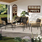 Ensemble de mobilier de patio en rotin tressé 4 pièces avec table basse en verre pour balcon