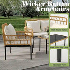 Ensemble de mobilier de patio en rotin tressé 4 pièces avec table basse en verre pour balcon