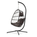 Fauteuil suspendu d'extérieur en osier, balancelle, fauteuil œuf de patio, coussin gris foncé résistant aux UV, structure en aluminium