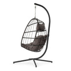 Fauteuil suspendu d'extérieur en osier, balancelle, fauteuil œuf de patio, coussin gris foncé résistant aux UV, structure en aluminium