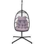 Fauteuil suspendu d'extérieur en osier, balancelle, fauteuil œuf de patio, coussin gris foncé résistant aux UV, structure en aluminium