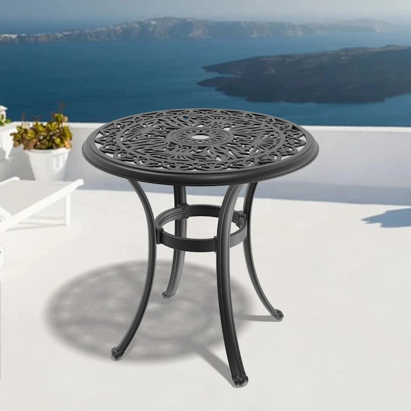 GDFStudio - Table ronde d'extérieur Carter en aluminium moulé, finitions classiques et trou pour parasol