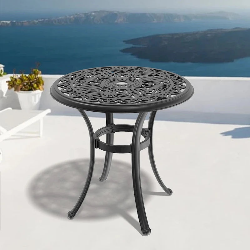 GDFStudio - Carter Outdoor Cast Aluminum Round Table with Classic Detailing and Umbrella Hole