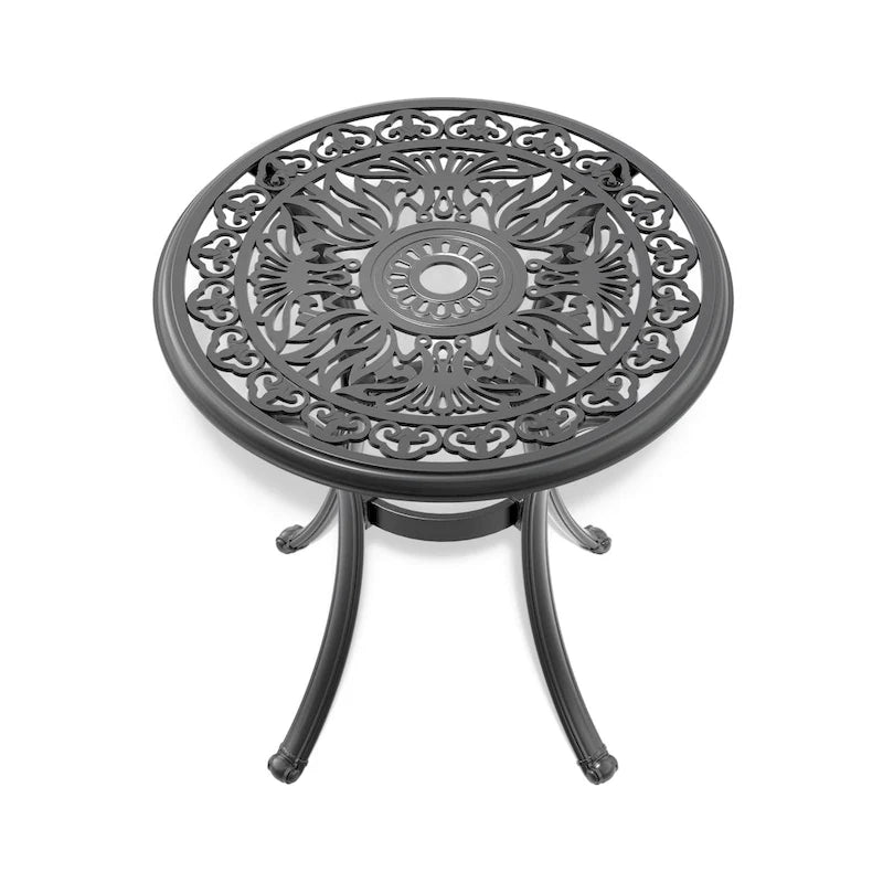 GDFStudio - Table ronde d'extérieur Carter en aluminium moulé, finitions classiques et trou pour parasol