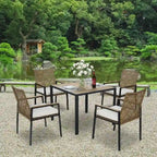 Ensemble de salle à manger d'extérieur 5 pièces résistant aux intempéries avec trou pour parasol et plateau de table en bois d'acacia