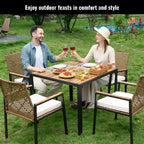 Ensemble de salle à manger d'extérieur 5 pièces résistant aux intempéries avec trou pour parasol et plateau de table en bois d'acacia