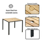 Ensemble de salle à manger d'extérieur 5 pièces résistant aux intempéries avec trou pour parasol et plateau de table en bois d'acacia