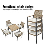 Ensemble de salle à manger d'extérieur 5 pièces résistant aux intempéries avec trou pour parasol et plateau de table en bois d'acacia