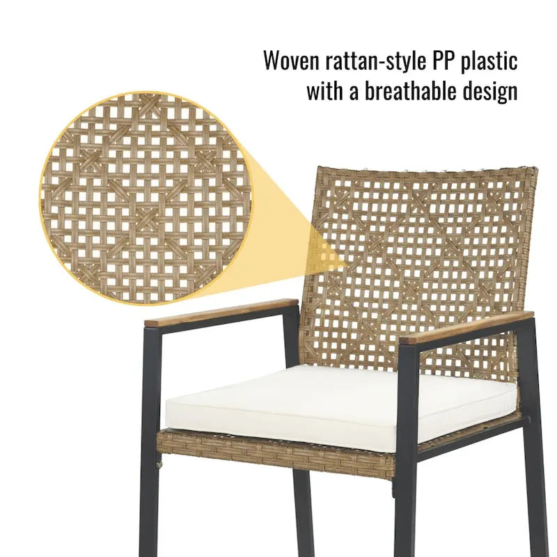 Ensemble de salle à manger d'extérieur 5 pièces résistant aux intempéries avec trou pour parasol et plateau de table en bois d'acacia
