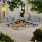 Ensemble de canapé d'angle modulable d'extérieur avec table basse, table d'appoint et sièges inclinables réglables