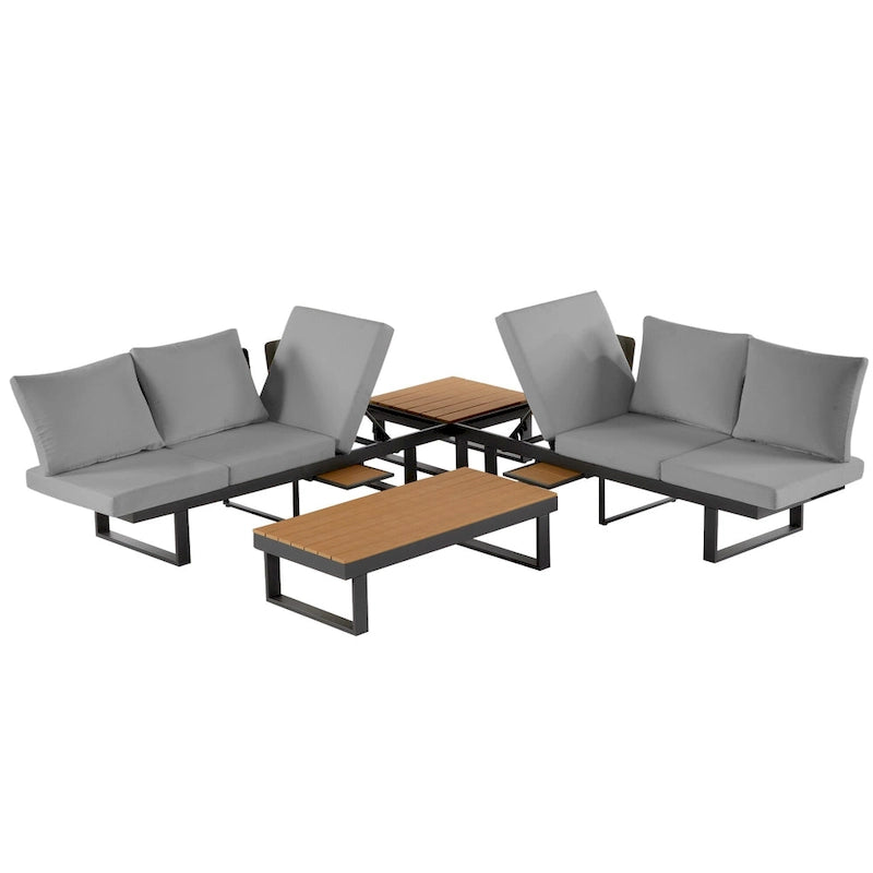 Ensemble de canapé d'angle modulable d'extérieur avec table basse, table d'appoint et sièges inclinables réglables