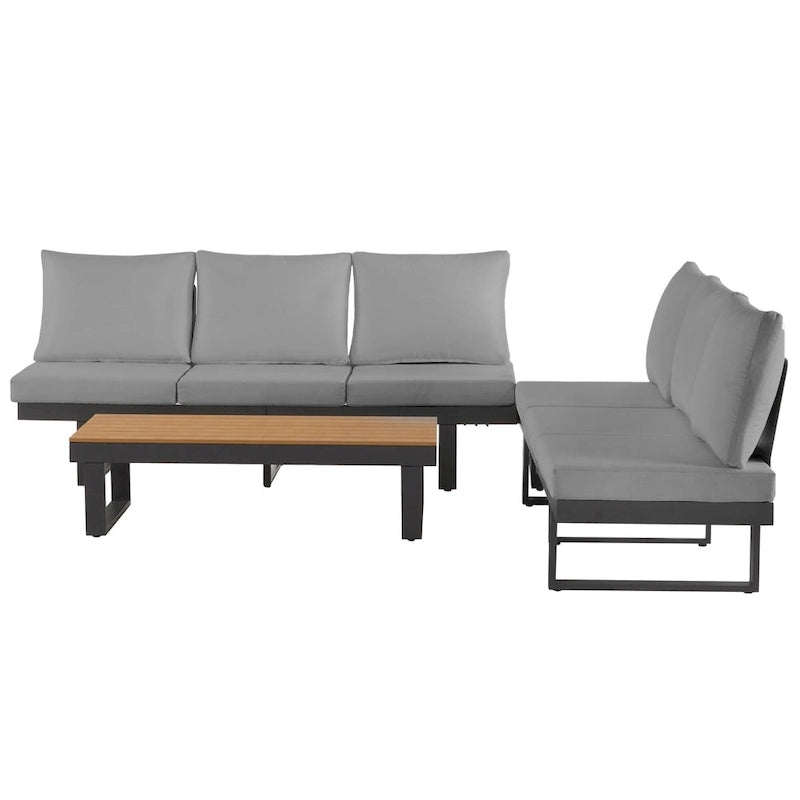 Ensemble de canapé d'angle modulable d'extérieur avec table basse, table d'appoint et sièges inclinables réglables