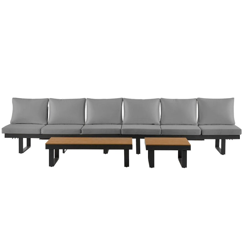Ensemble de canapé d'angle modulable d'extérieur avec table basse, table d'appoint et sièges inclinables réglables