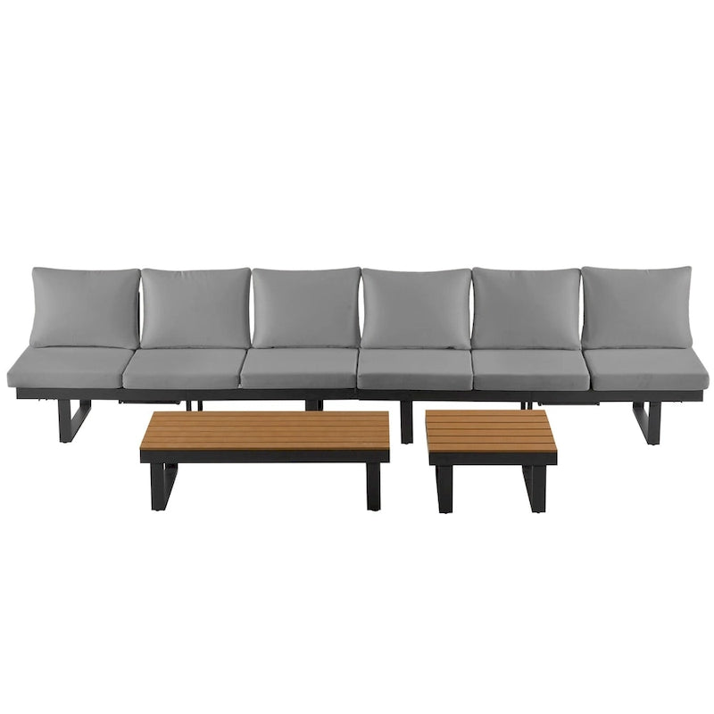 Ensemble de canapé d'angle modulable d'extérieur avec table basse, table d'appoint et sièges inclinables réglables