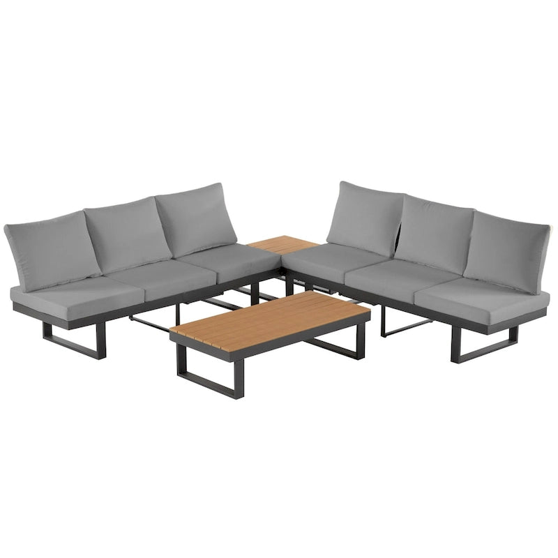 Ensemble de canapé d'angle modulable d'extérieur avec table basse, table d'appoint et sièges inclinables réglables